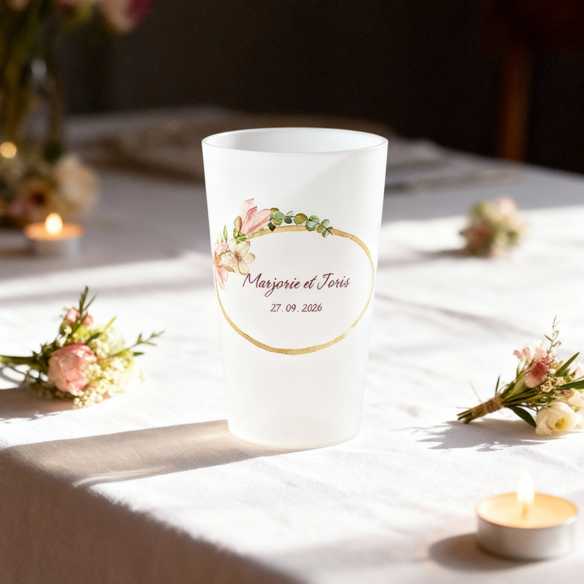 Gobelet personnalisé Mariage Cercle Fleuri ambiance