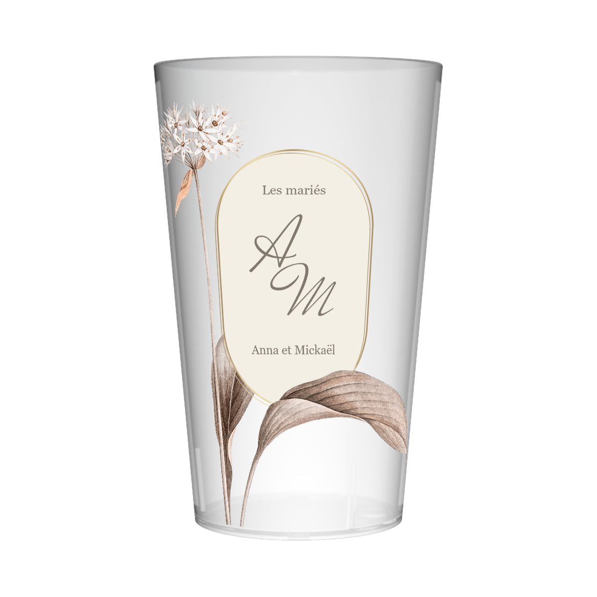 Gobelet personnalisé Mariage Fleur Blanche & Marron