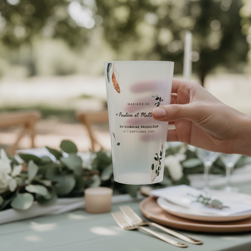 gobelet personnalise mariage ambiance feuilli