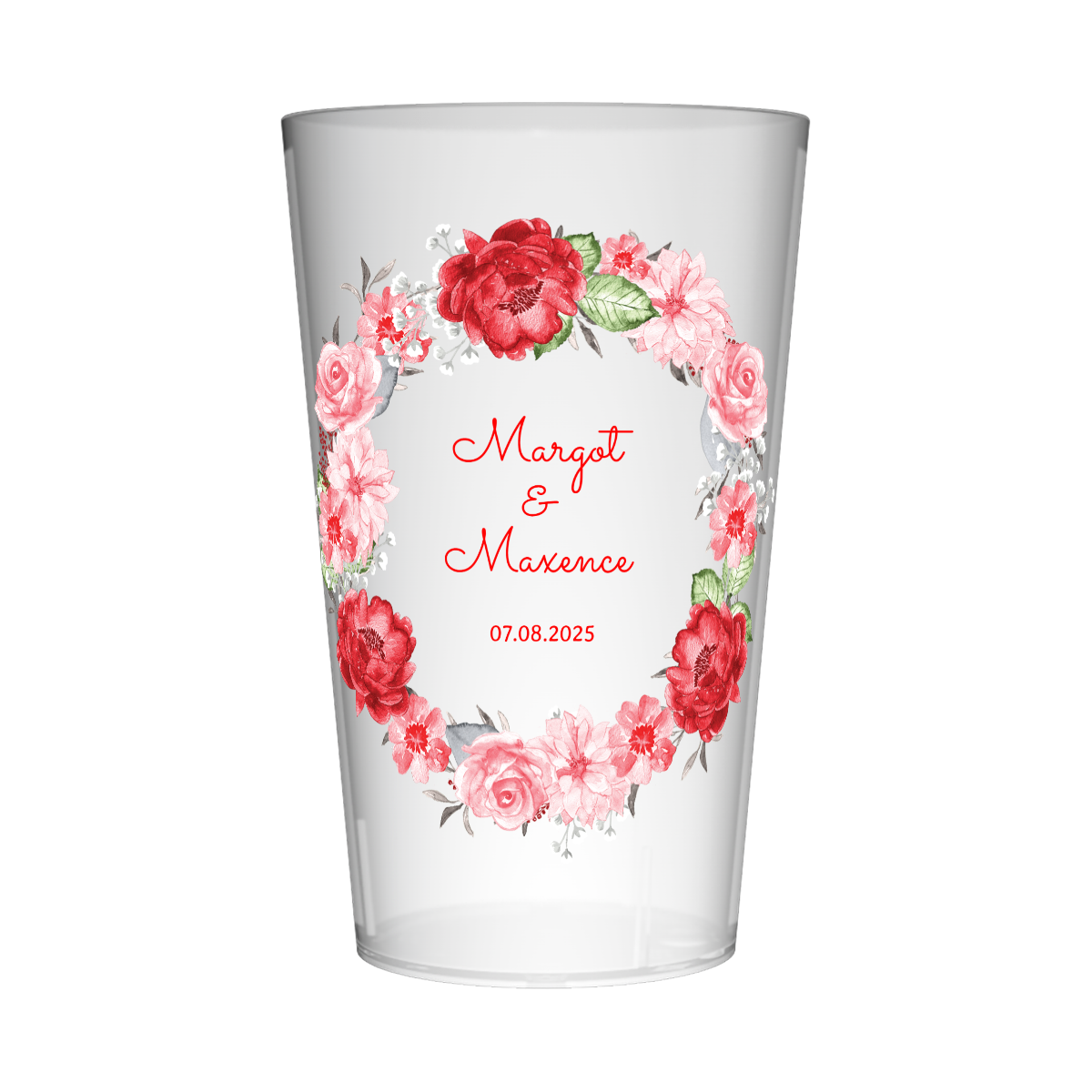 Gobelet personnalisé Mariage Couronne de Fleurs Rouges
