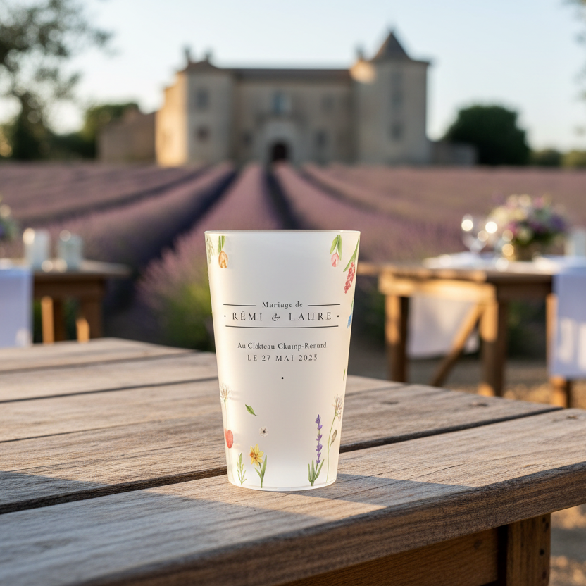 gobelet personnalise mariage prairie et fleurs
