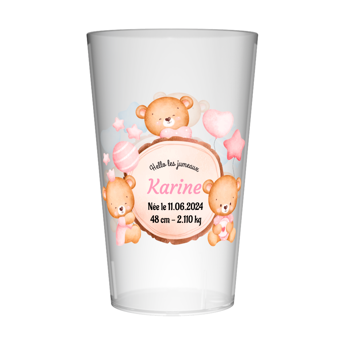 Gobelet personnalisé Naissance Ours & Jumeaux