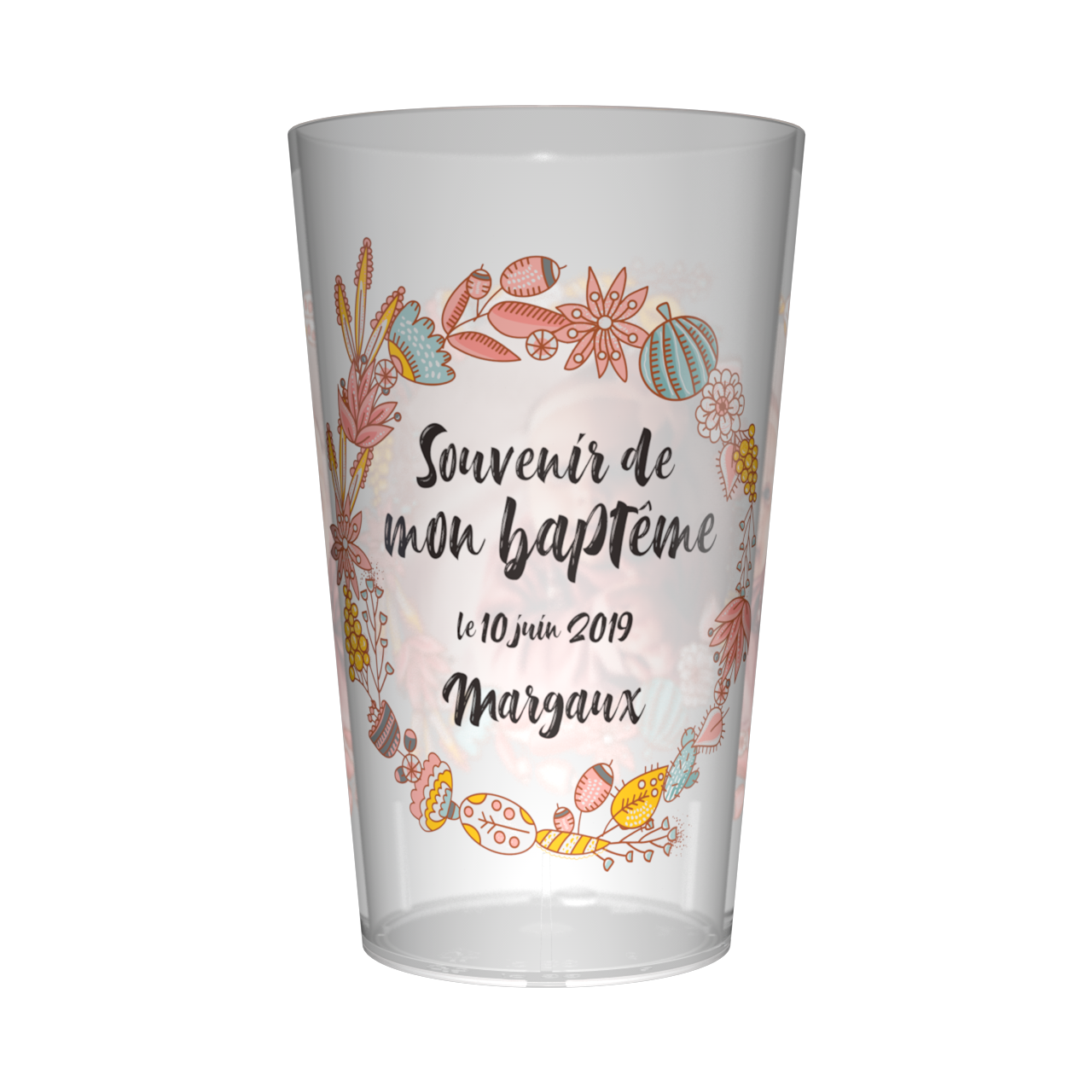Gobelet personnalisé Baptême Couronne Rose