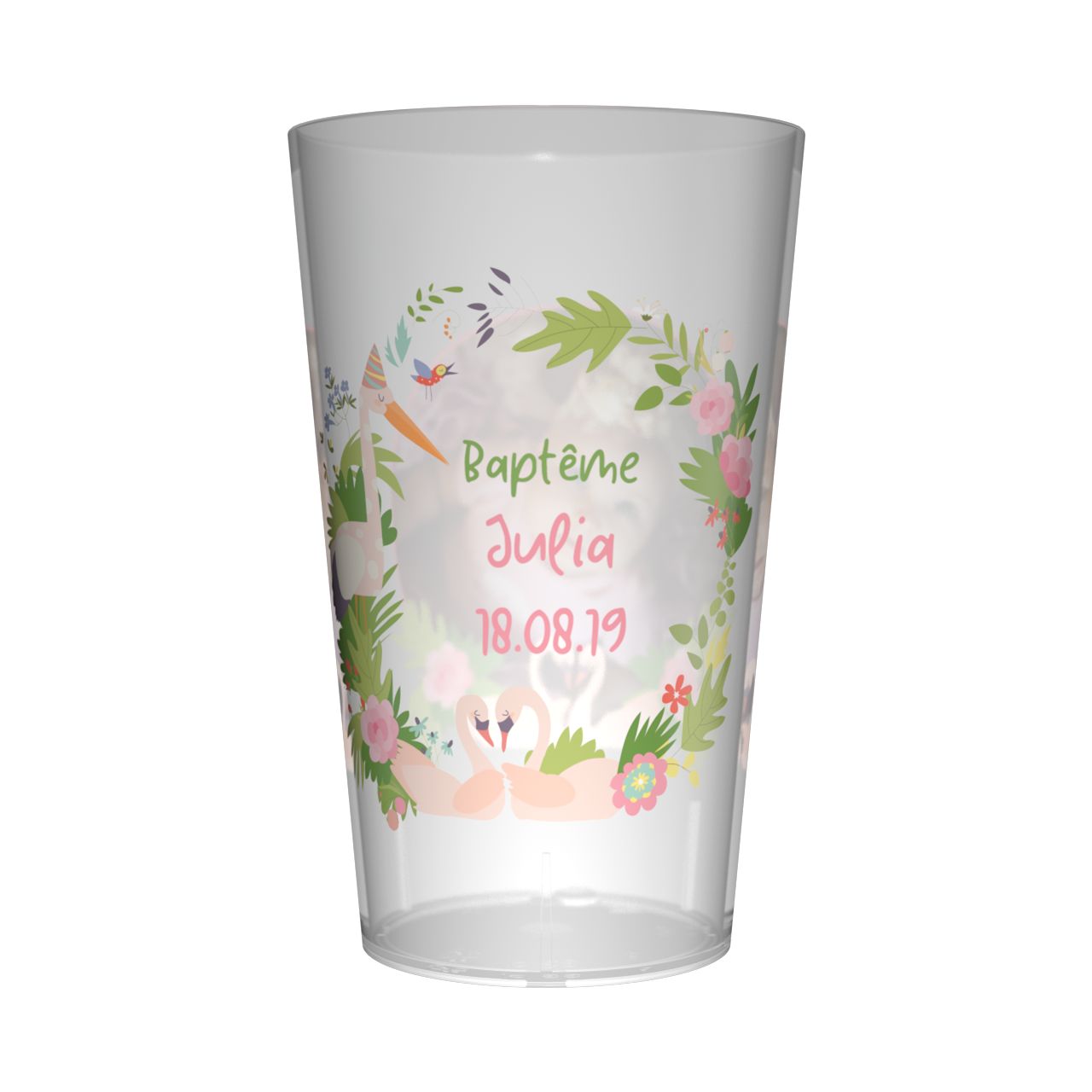 Gobelet personnalisé Baptême Cygnes