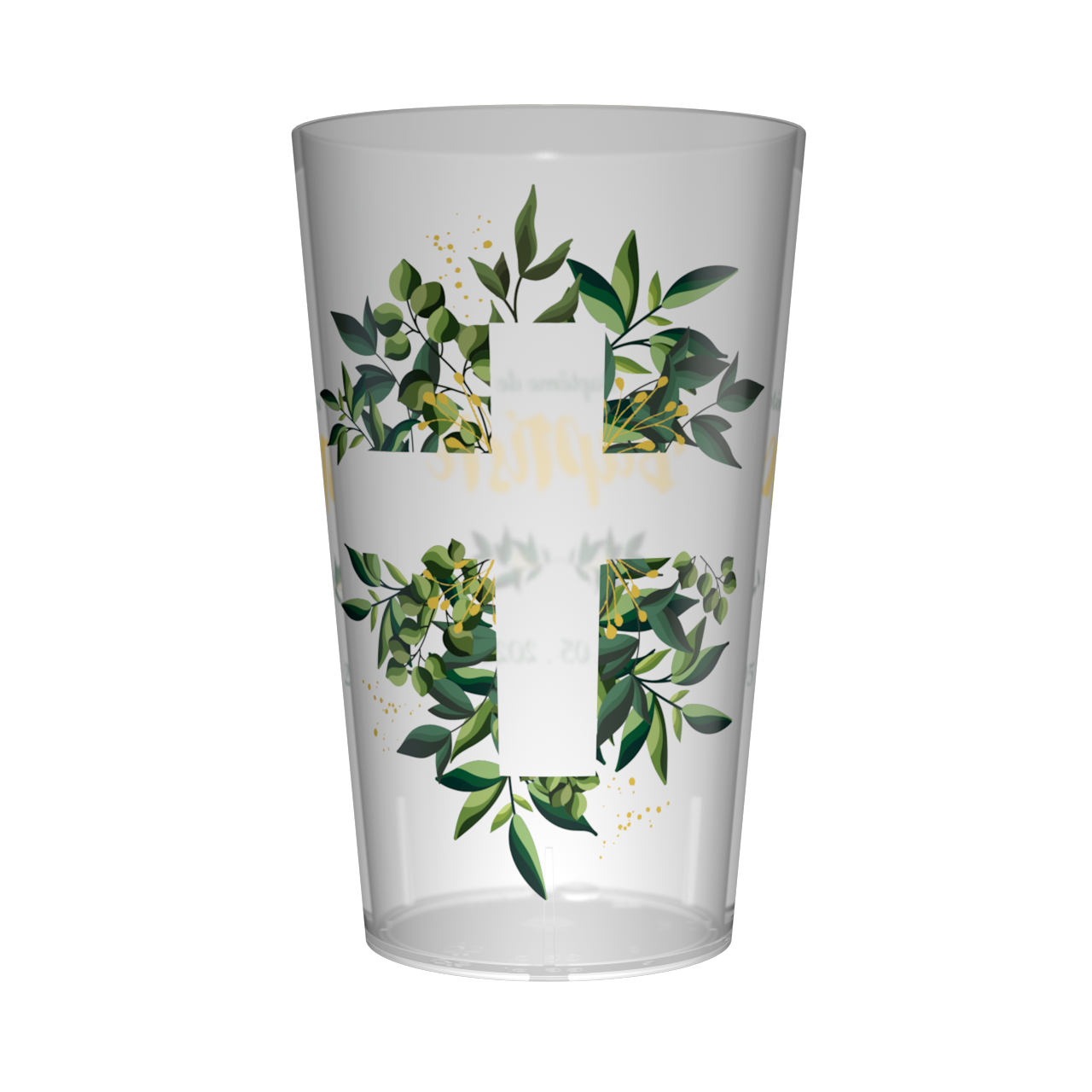 Gobelet personnalisé Baptême Croix & Feuilles 2