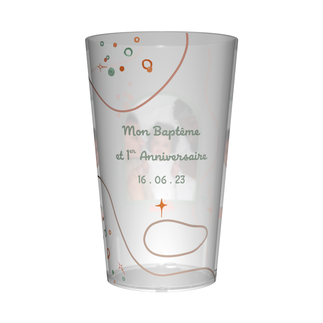 Gobelet personnalisé Baptême Etoiles Orange 2