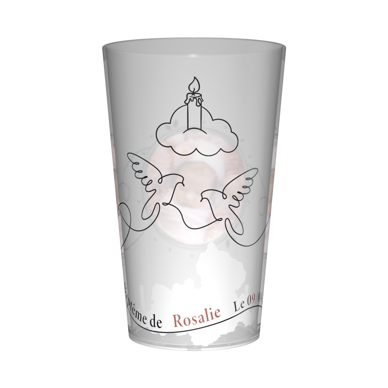 Gobelet personnalisé Baptême Colombe & Bougie 2