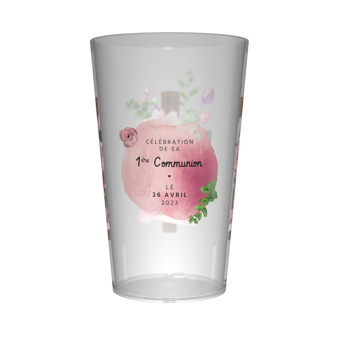 Gobelet personnalisé Communion Croix & Rose 2