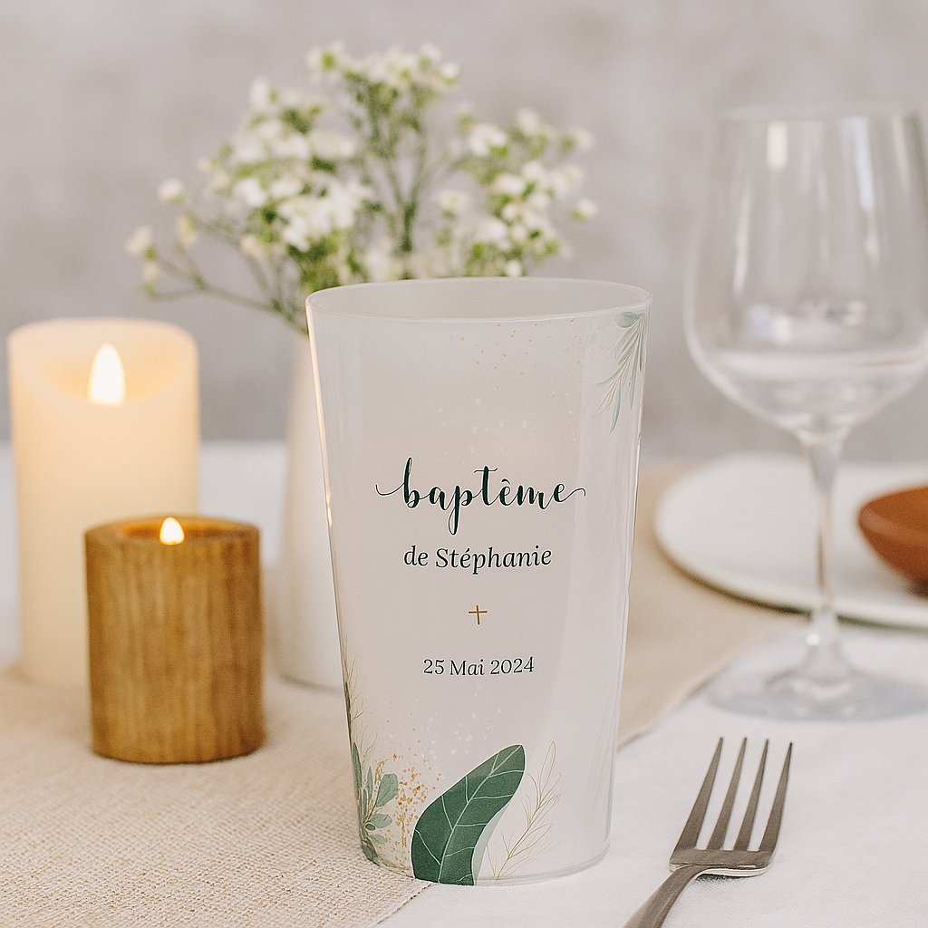 Gobelet personnalisé Baptême Aquarelle & Fleurs