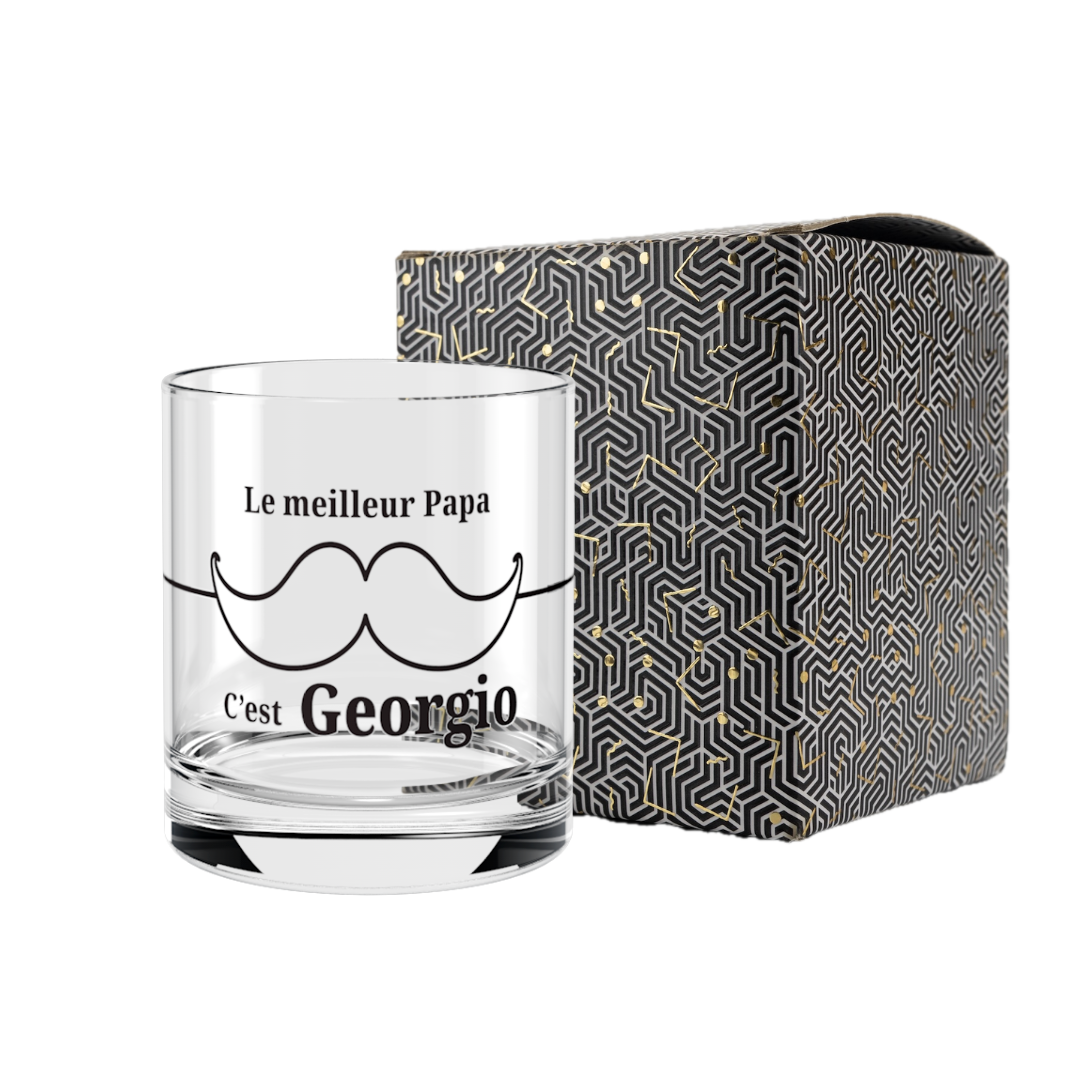 Verre à whisky personnalisé en verre - Fête des pères Moustache