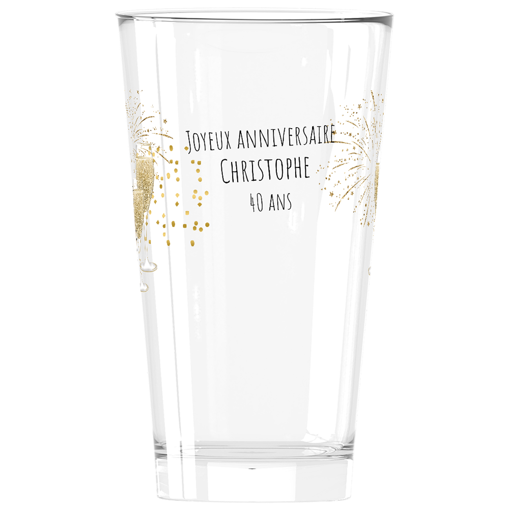 Verre à bière personnalisé Pinte en verre anniversaire cheers