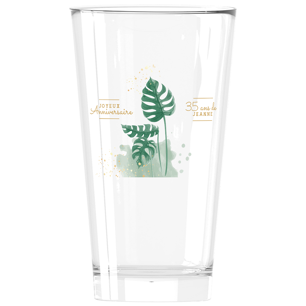 Verre à bière personnalisé pinte en verre anniversaire monstera