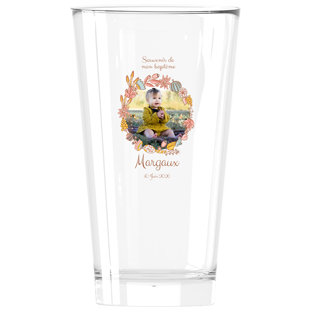 Verre à bière personnalisé Pinte en verre Baptême Couronne Rose