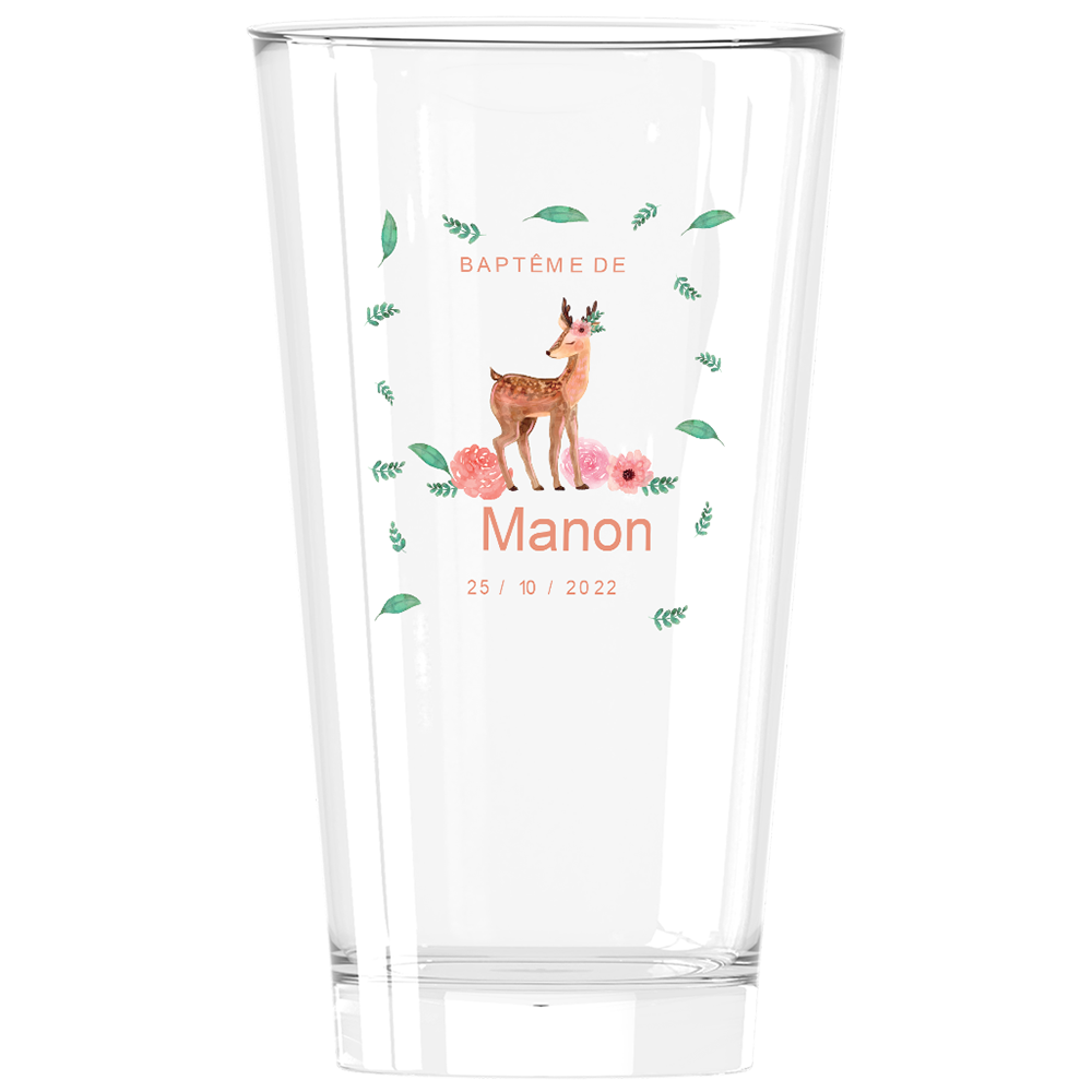 Verre à bière personnalisé Pinte en verre baptême faon