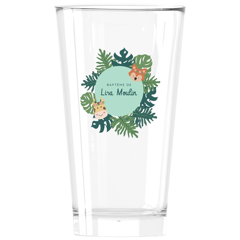 Verre à bière personnalisé Pinte en verre bapteme-tropical