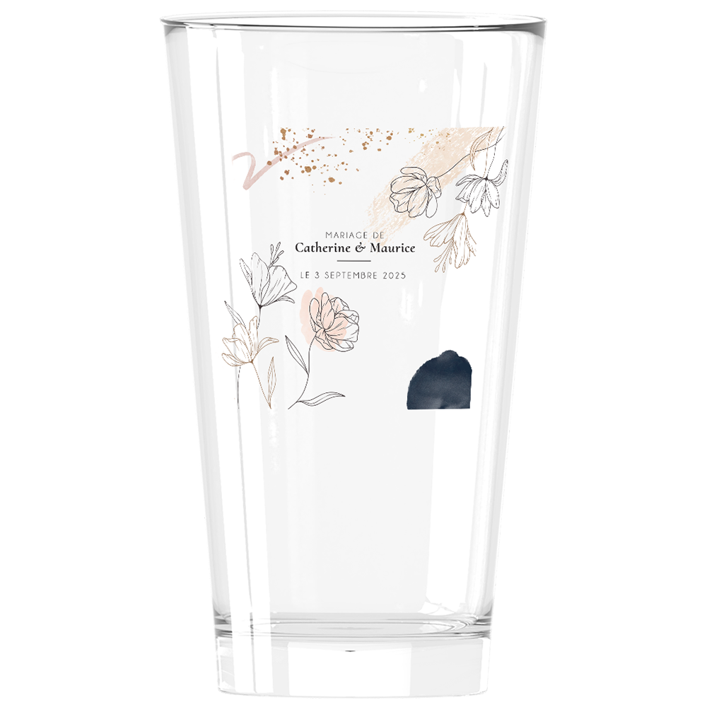 Verre à bière personnalisé Pinte en verre mariage moderne champêtre