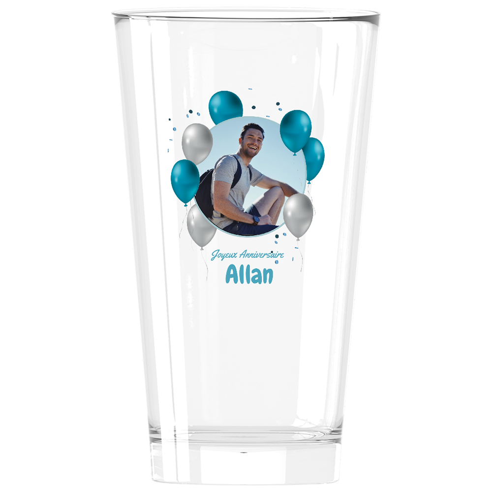 Verre à bière personnalisé Pinte en verre Anniversaire Photo & Ballons Bleus