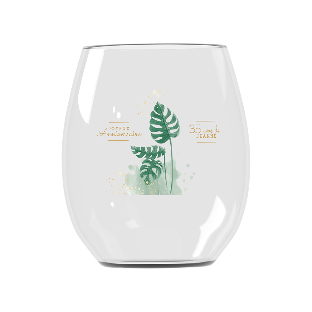 Verre à eau personnalisé incassable anniversaire monstera