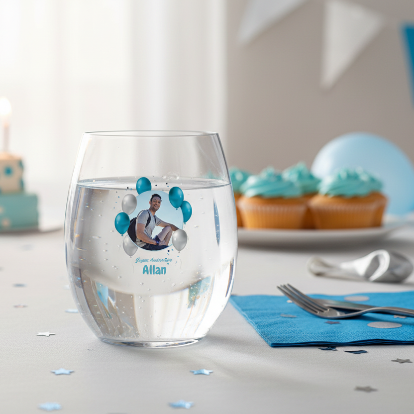 verre à eau personnalise tritan anniversaire ballons bleus ambiance