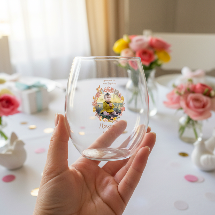 verre a eau personnalise incassable bapteme couronne rose ambiance