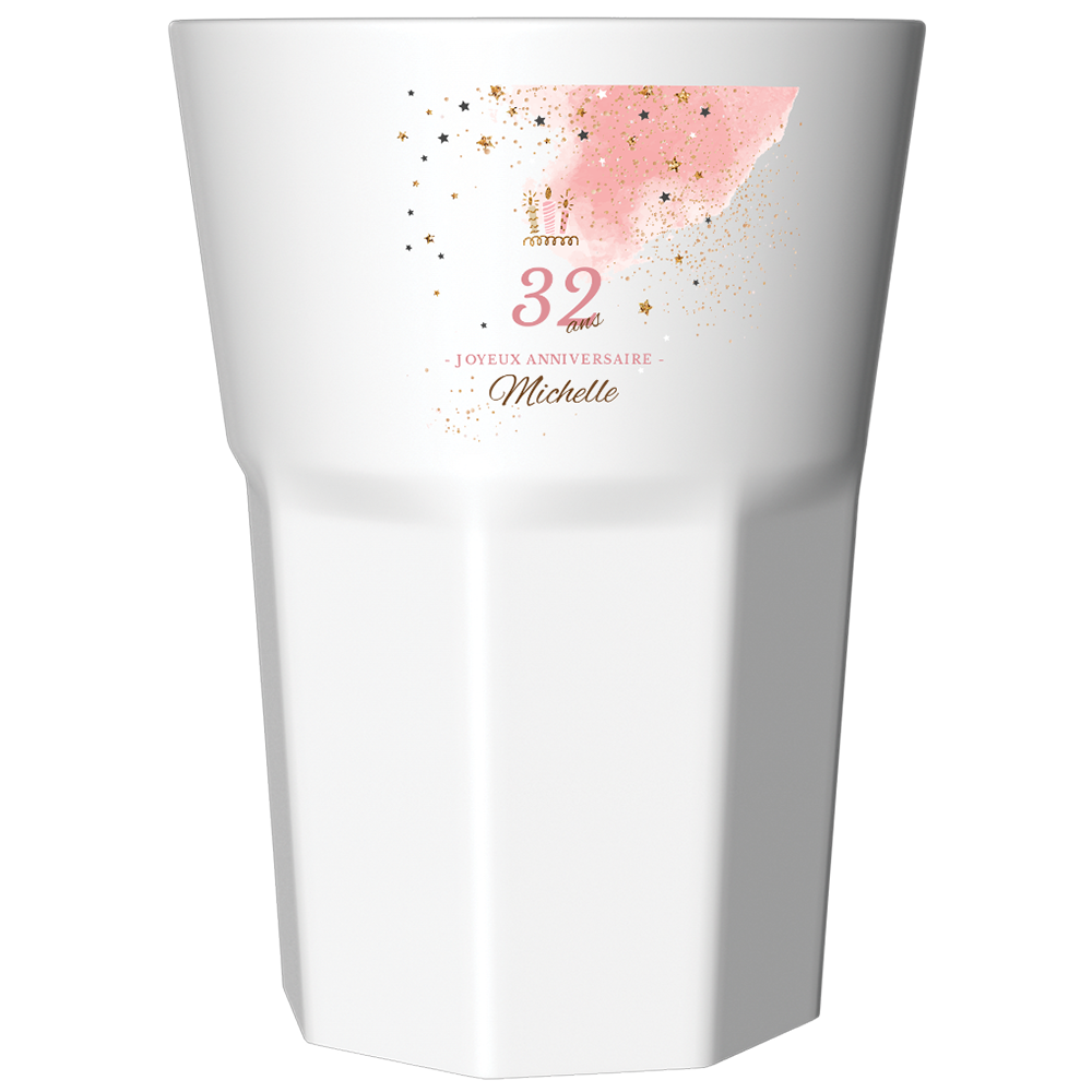 Verre à mojito personnalisé blanc anniversaire rose et doré
