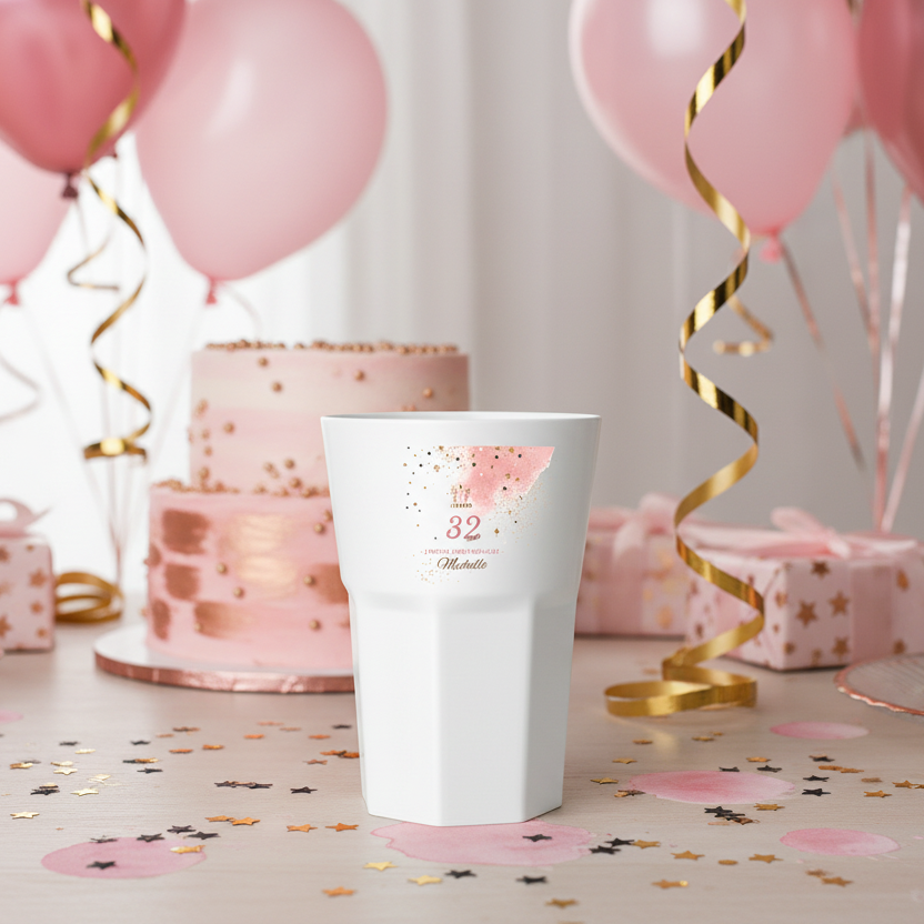 verre mojito anniversaire rose & blanc ambiance