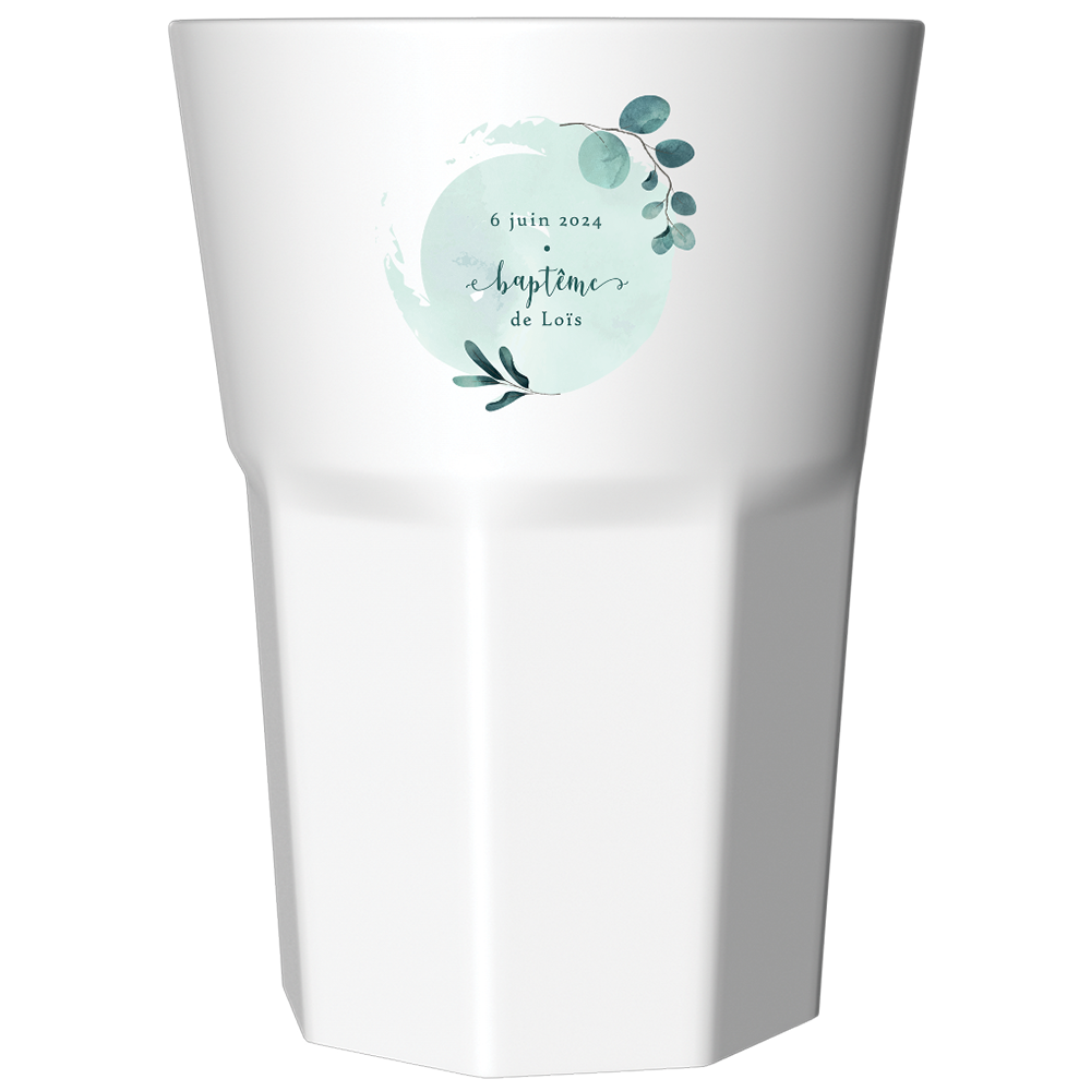 Verre à Mojito personnalisé blanc baptême bleu et feuilles
