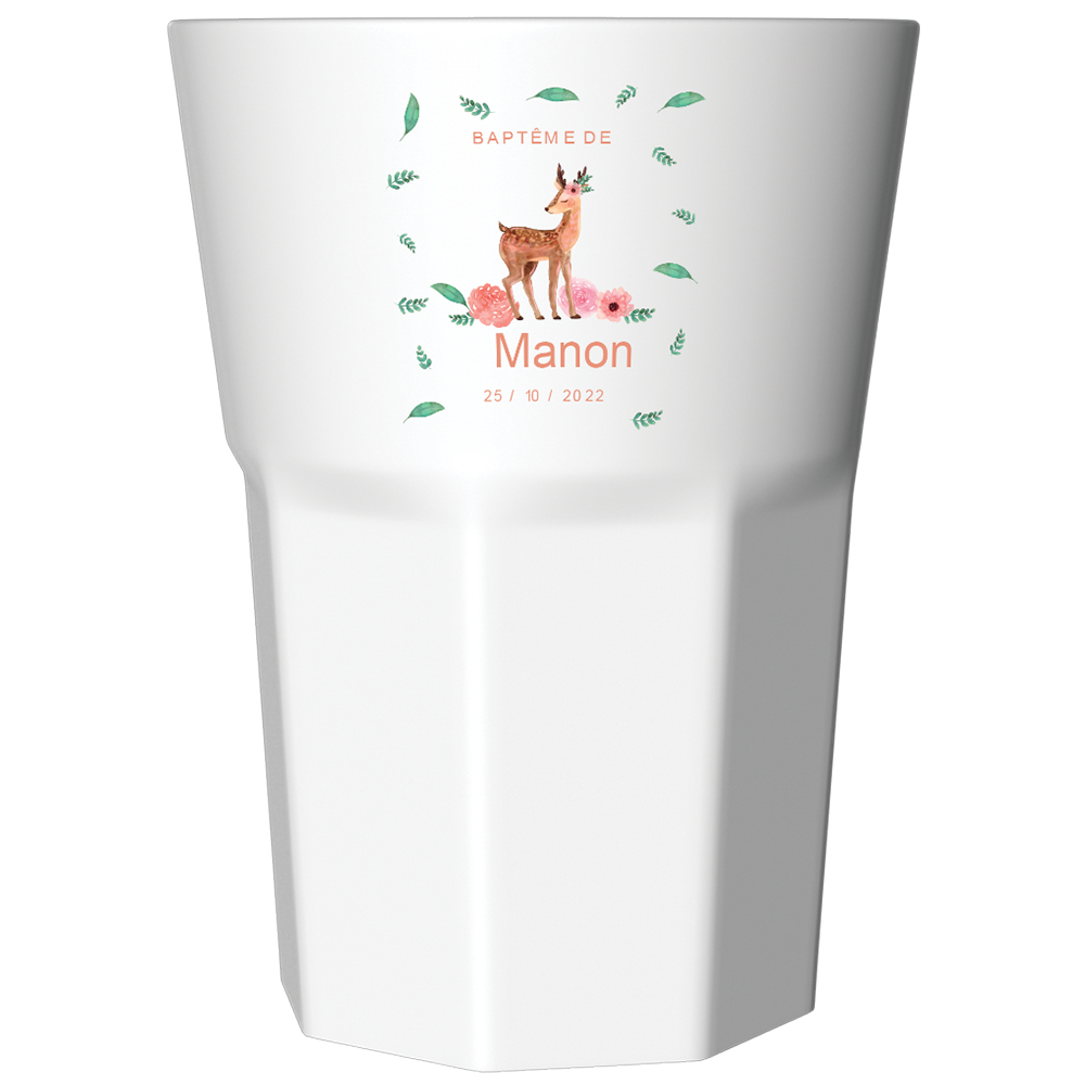 Verre à Mojito personnalisé blanc baptême faon