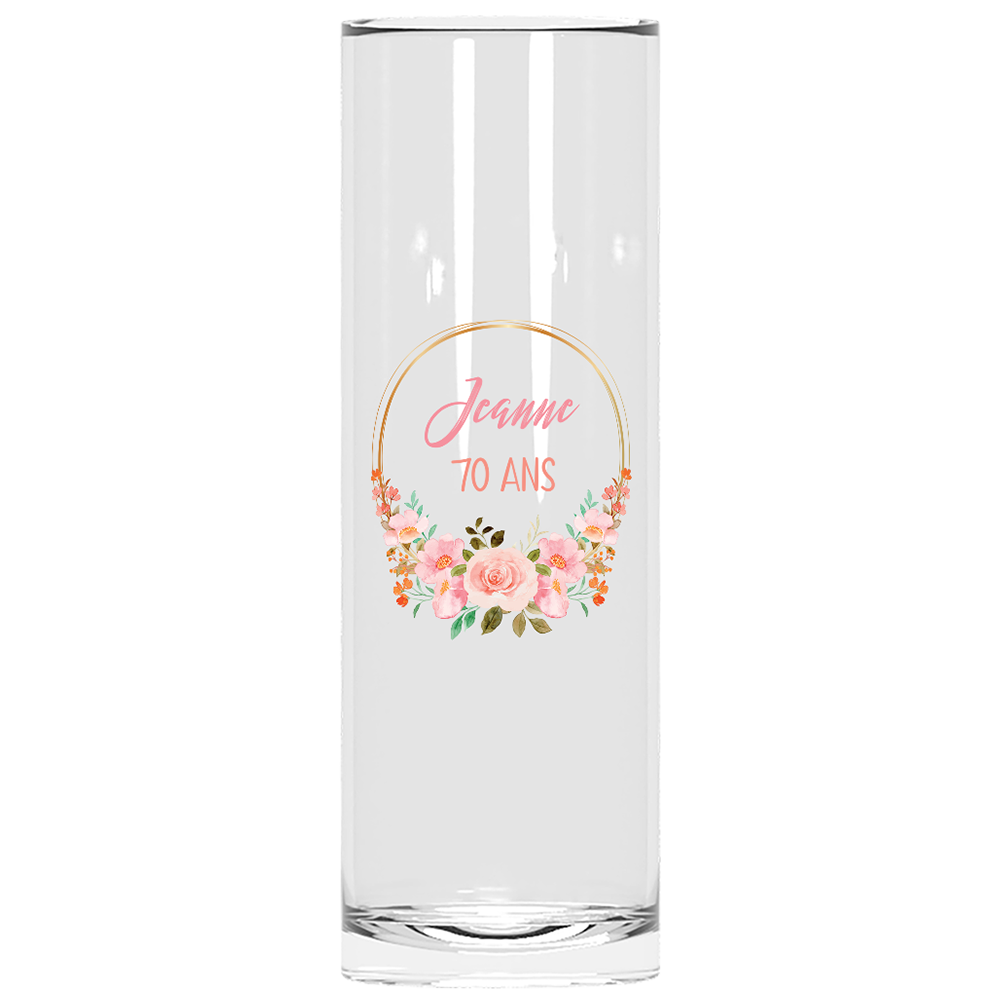Verre à tube personnalisé anniversaire couronne fleurs