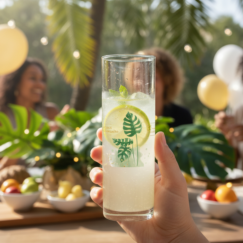 verre tube personnalise anniversaire monstera ambiance