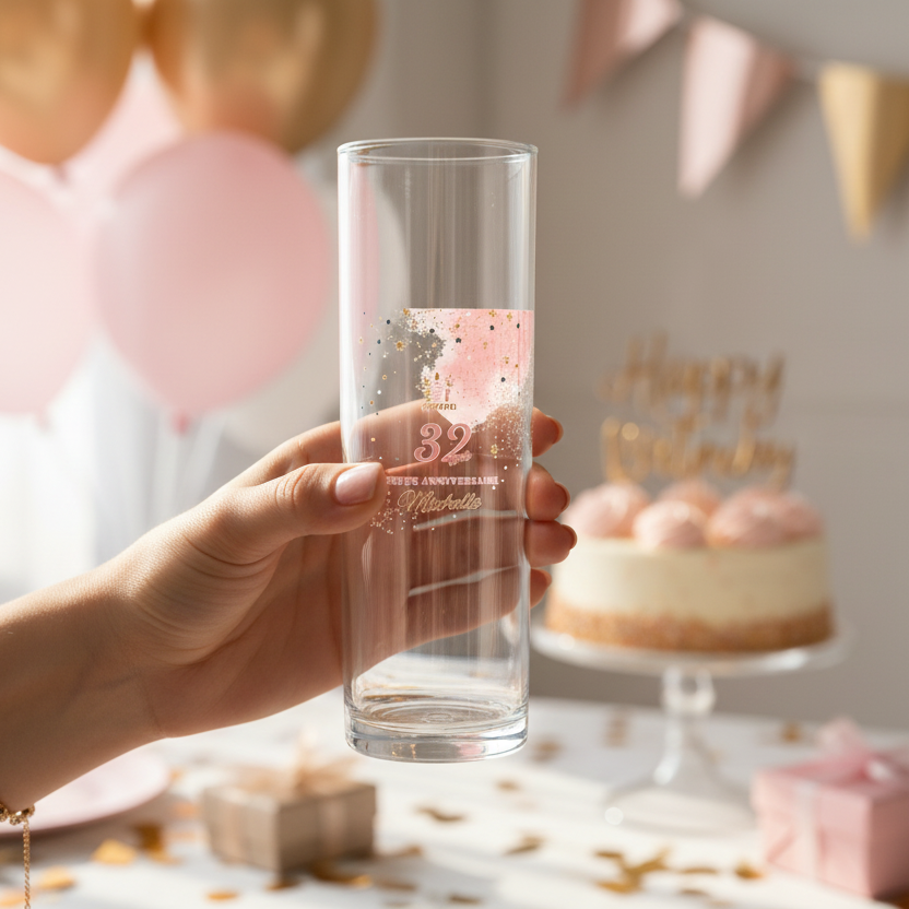 verre tube personnalise anniversaire rose et doré ambiance