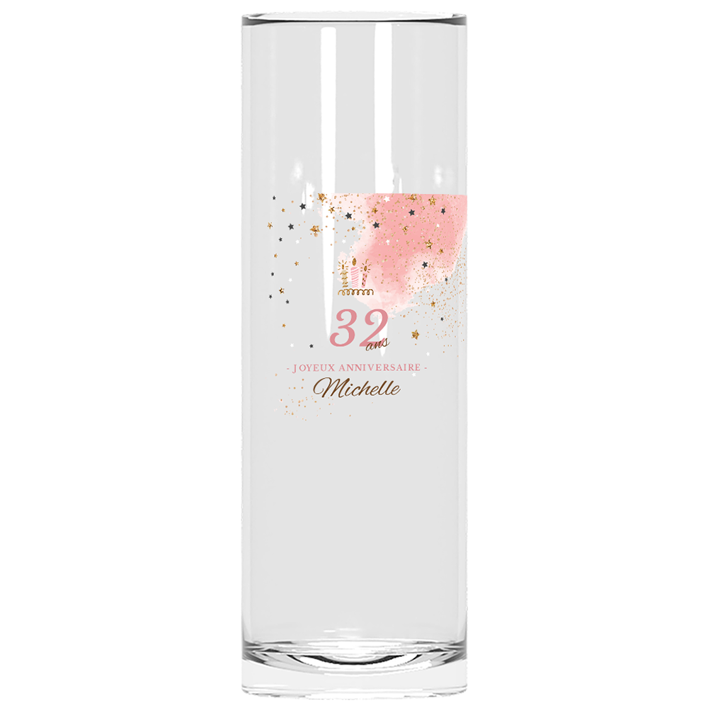 verre à tube personnalisé anniversaire rose et doré