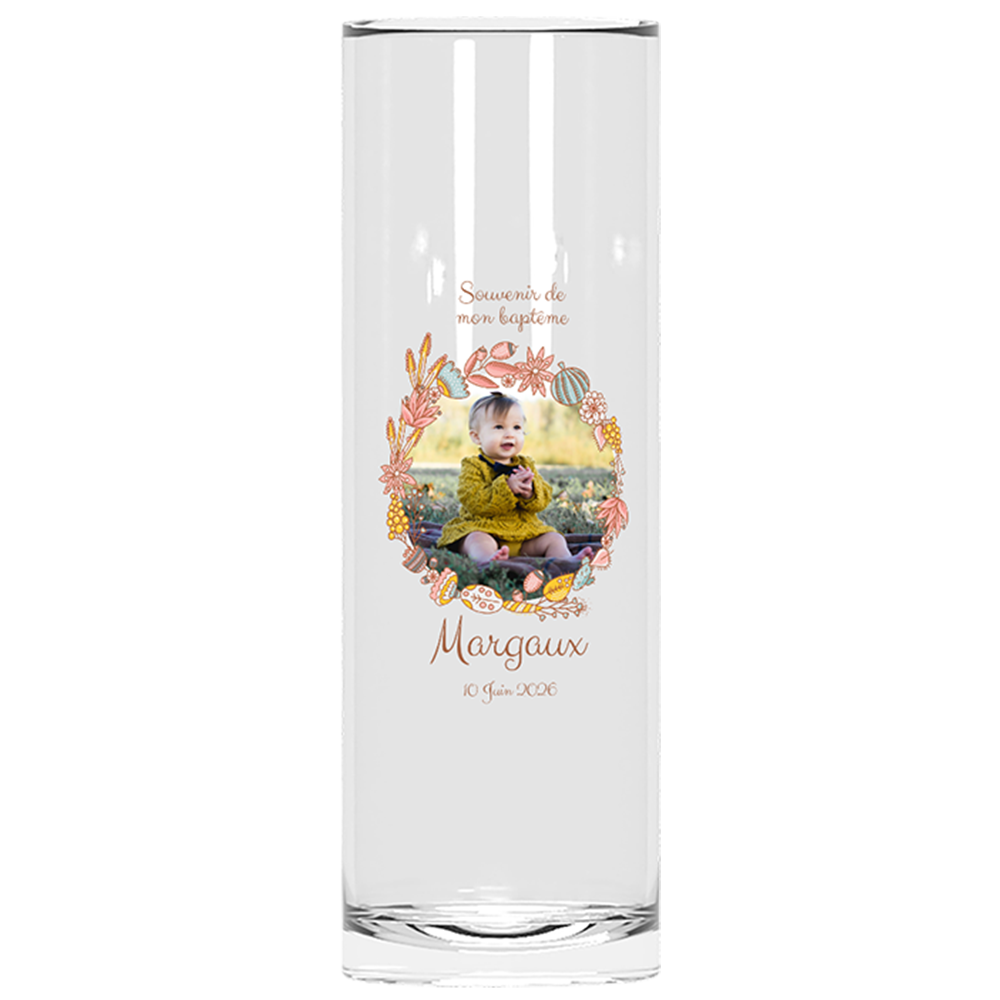 Verre à tube personnalisé Baptême couronne Rose