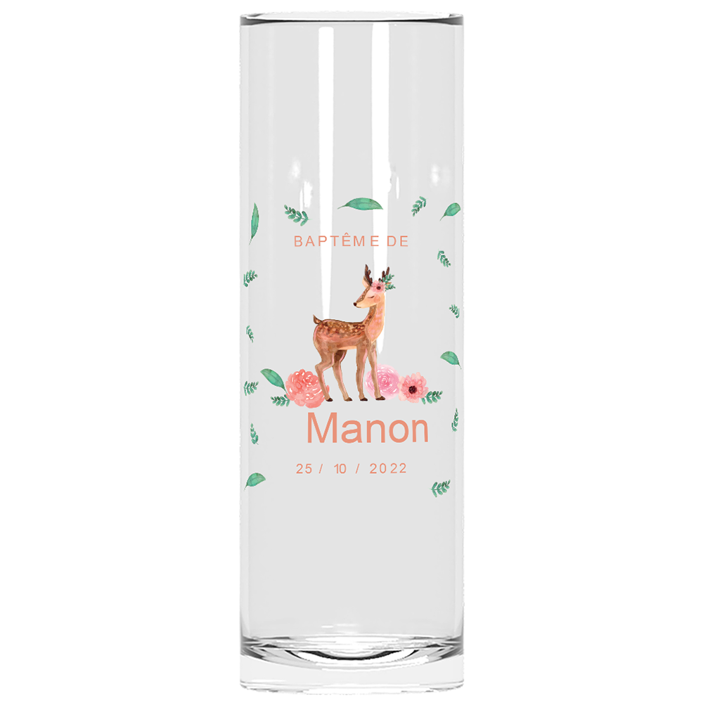Verre à tube personnalisé baptême faon