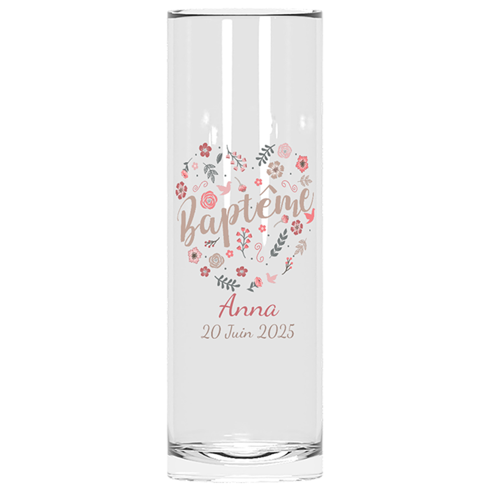Verre à tube personnalisé Baptême Fleuri