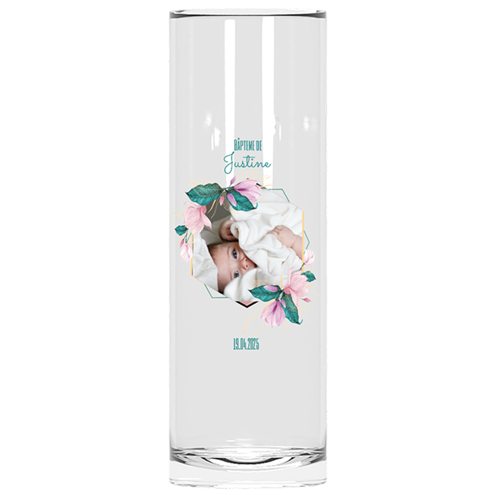 Verre à tube personnalisé Baptême Rose et Bleu
