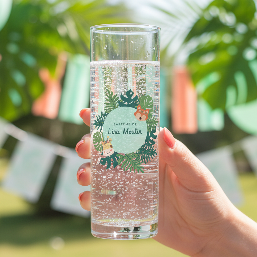 verre tube personnalise bapteme tropical ambiance