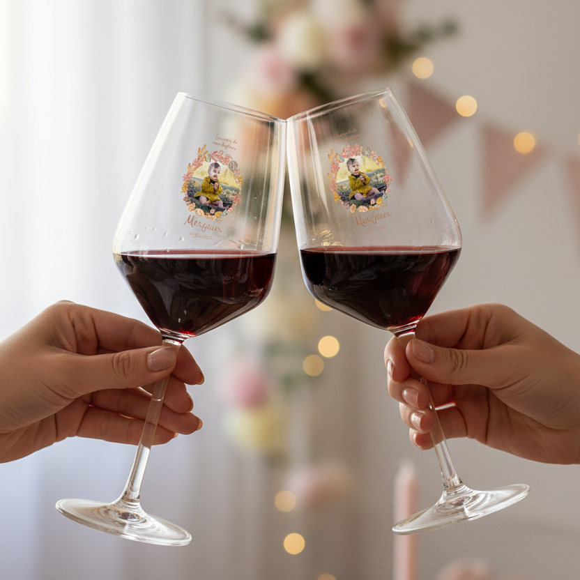 verre à vin cabernet personnalise bapteme couronne rose ambiance