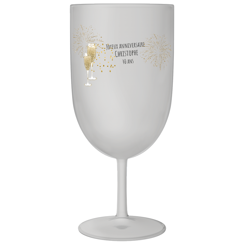 Verre à vin personnalisé en plastique anniversaire Cheers