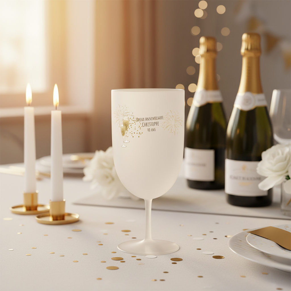 verre à vin personnalise plastique anniversaire ambiance champagne