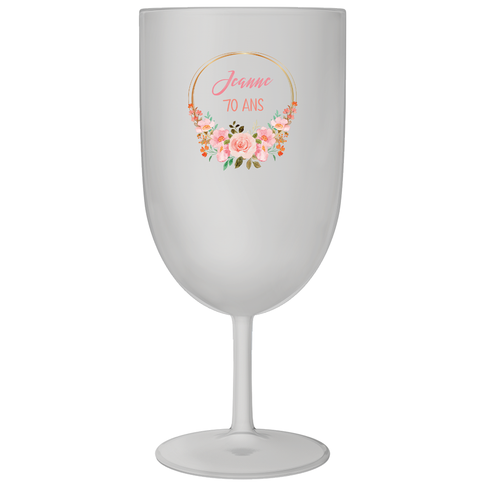 Verre à vin personnalisé en plastique anniversaire Couronne Fleurs
