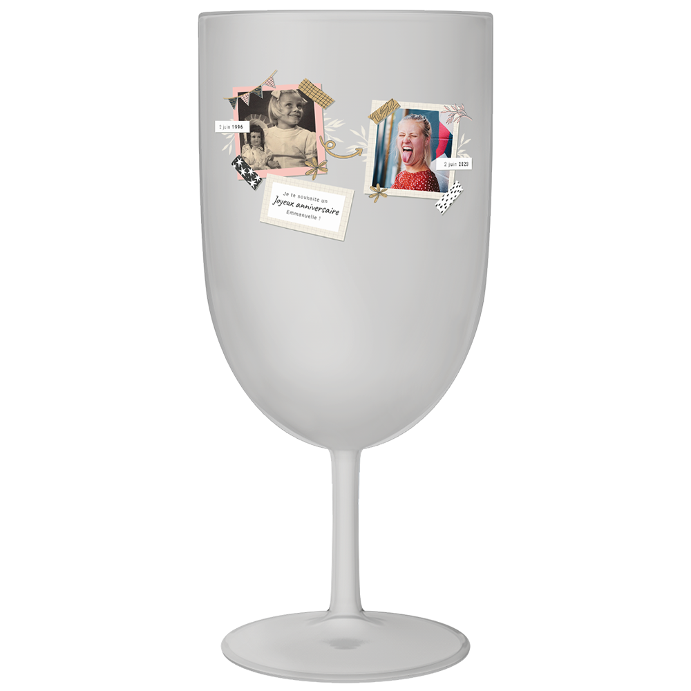 Verre à vin personnalisé en plastique anniversaire deux photos