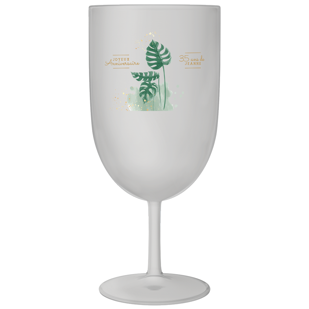 Verre à vin personnalisé en plastique anniversaire monstera