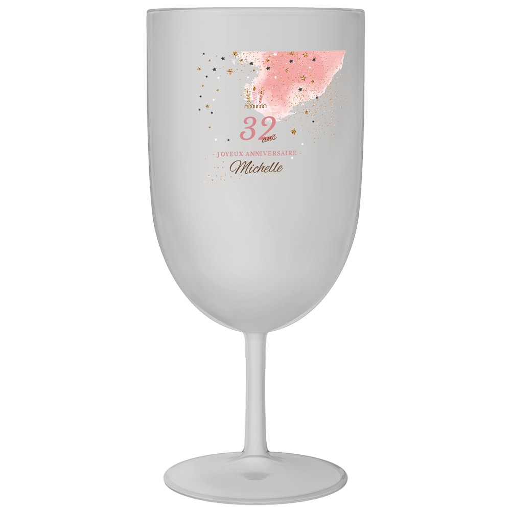 Verre à vin personnalisé en plastique anniversaire rose et doré