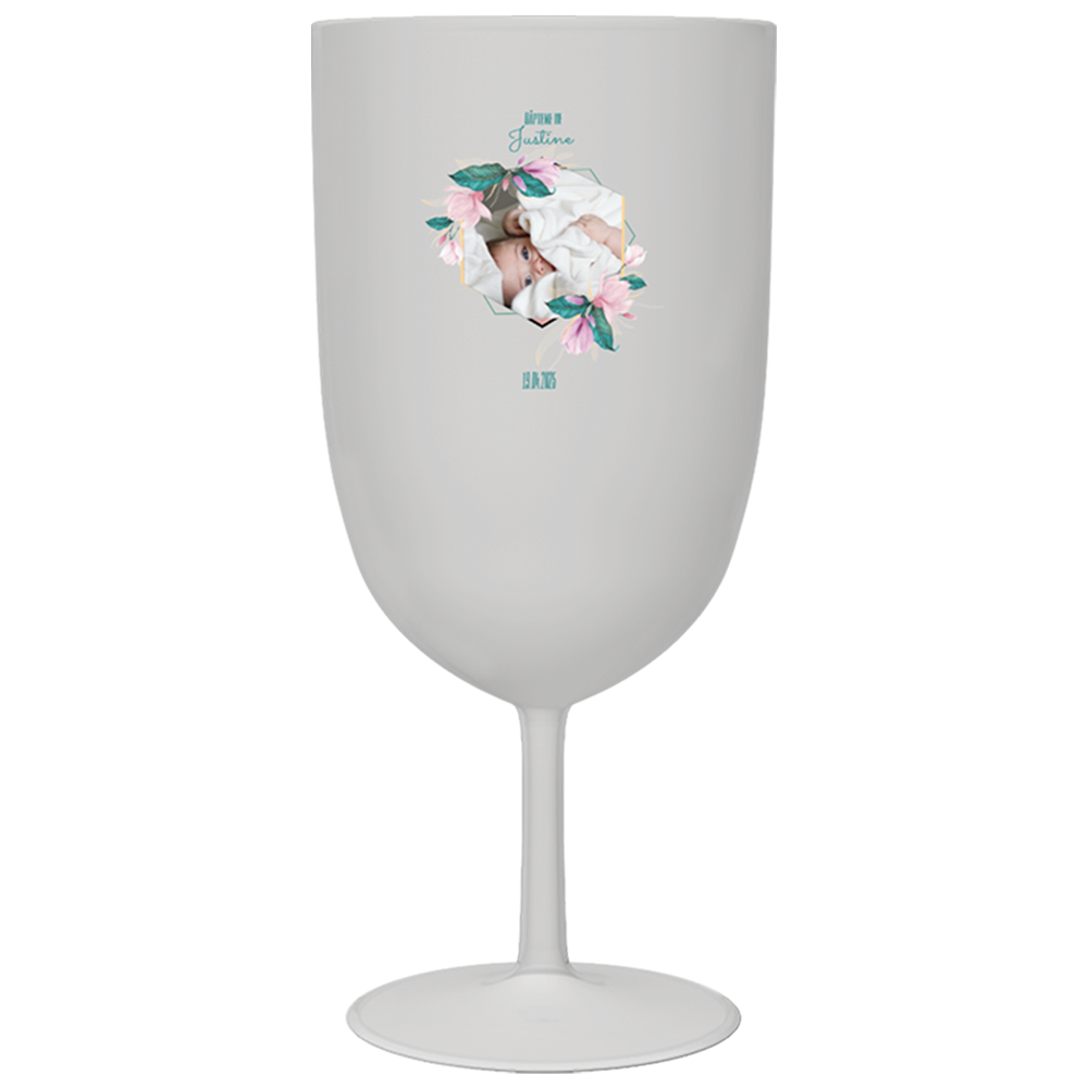 Verre à vin personnalisé en plastique Baptême Rose et Bleu