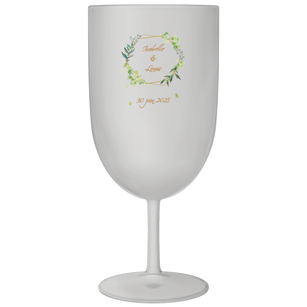 verre à vin personnalisé en plastique mariage encadrement vert