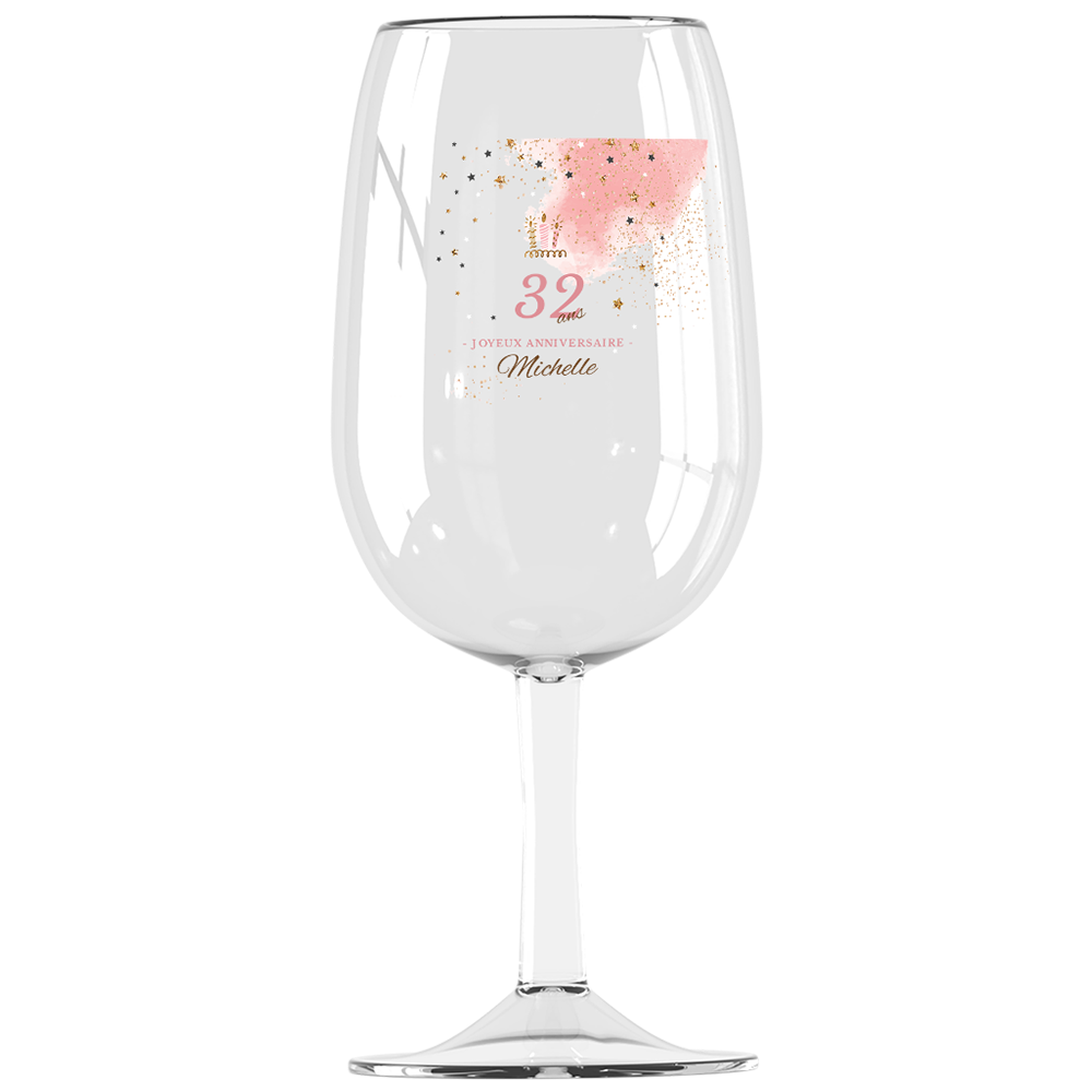 verre à vin personnalisé incassable anniversaire rose et doré