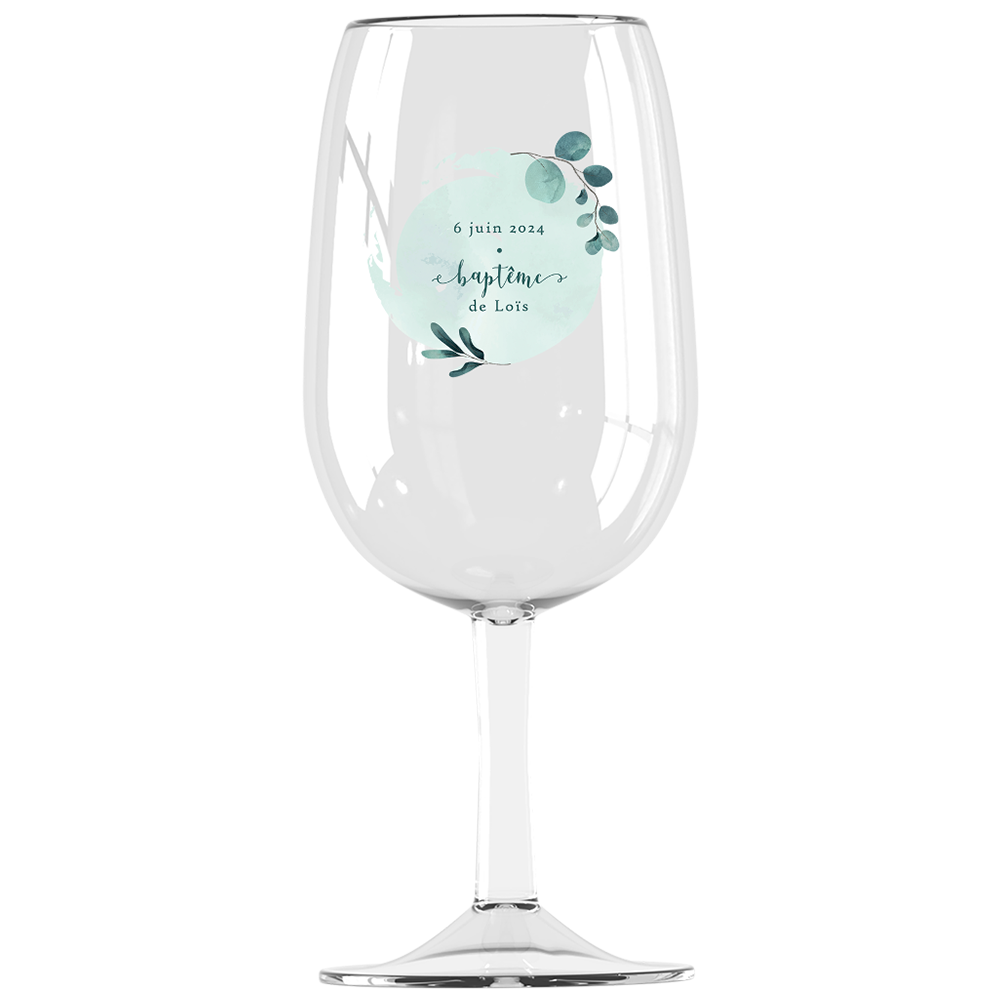 Verre à vin syrah personnalisé
incassable baptême bleu et feuilles