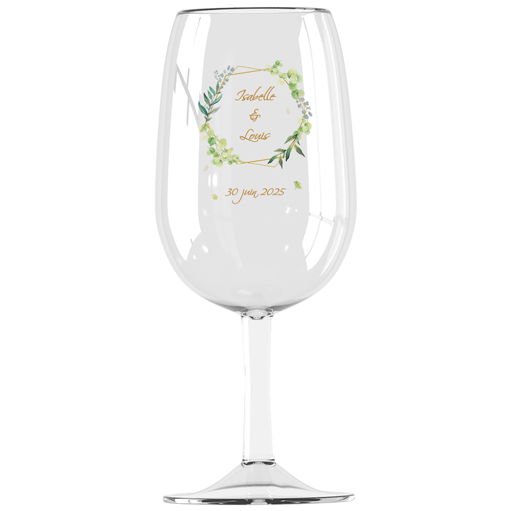 Verre à vin syrah personnalisé incassable mariage encadrement vert