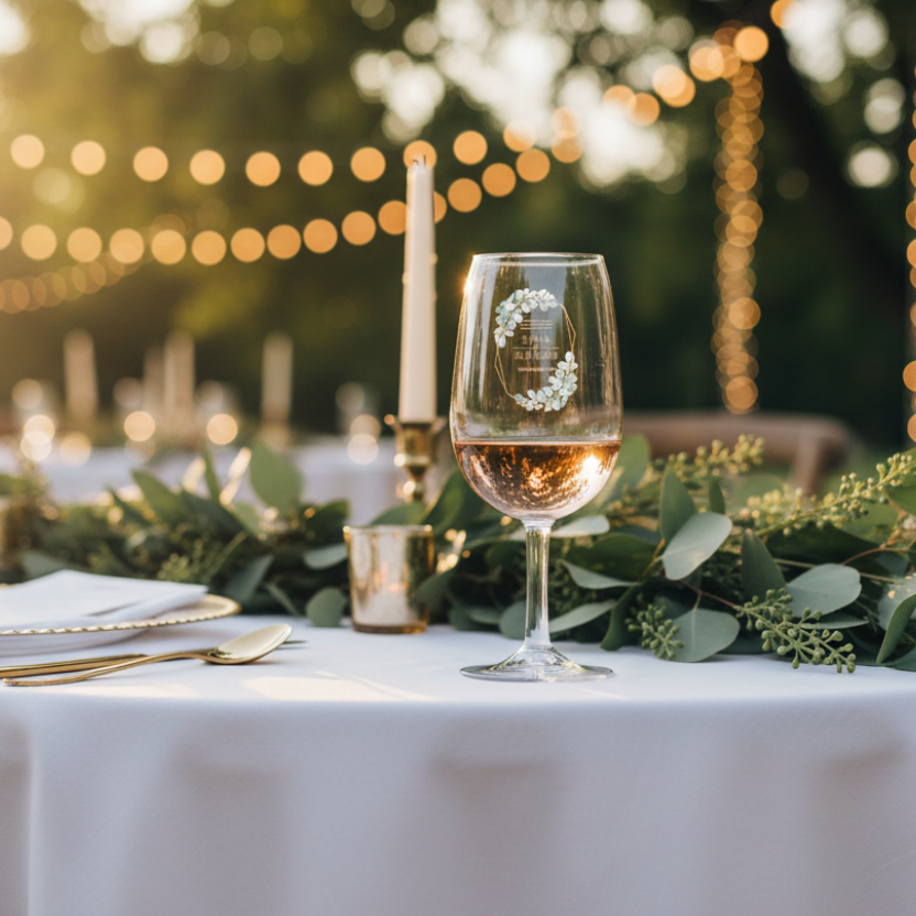 verre à vin syrah personnalise mariage vert et dore ambiance